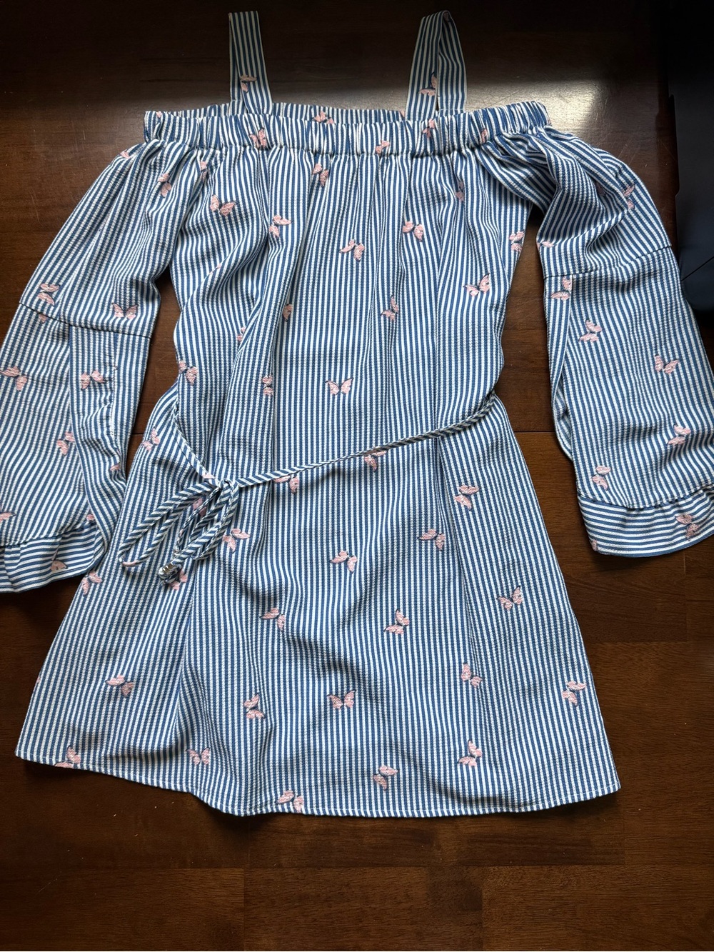 Speechless Blue and White Striped Dress with Pink Accents
